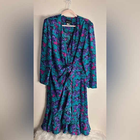 David Mitchell Vintage Cinched Waist Floral Dress w/ Shoulder Pads - Picture 2 of 7